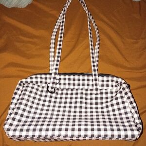 BAGGU Black and White Checkered Shoulder Bag - Regular Size